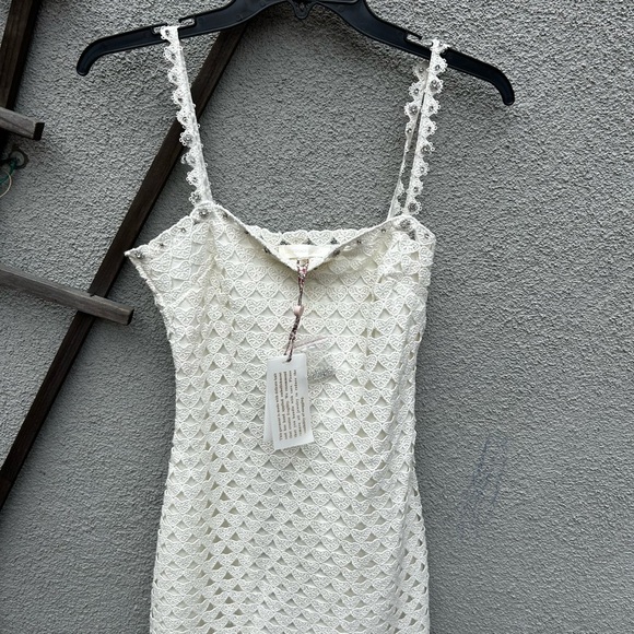 LoveShackFancy Camara Rhinestone Cotton Lace Mini Dress in Optic White NEW - Picture 12 of 16